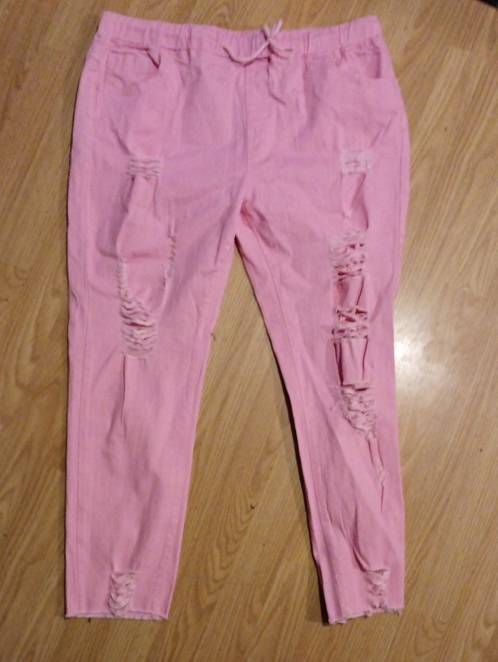 Pink Distressed Womans' Jeans